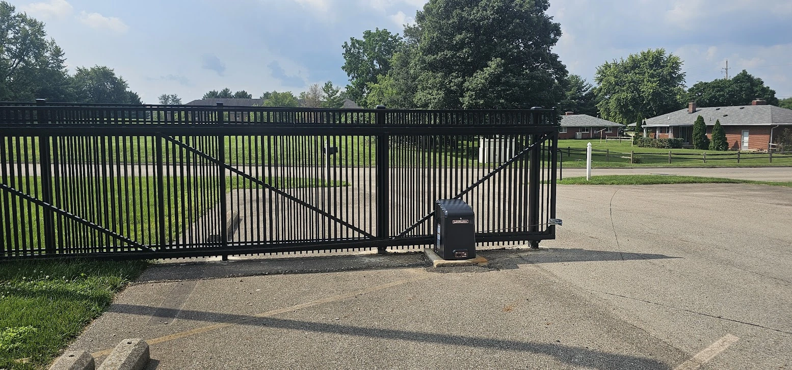 Automatic cantilever gate and aluminum fence system installed in Beavercreek Ohio