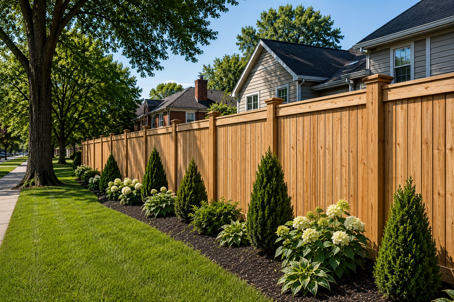 Wood privacy fence installation in Dayton Ohio residential neighborhood